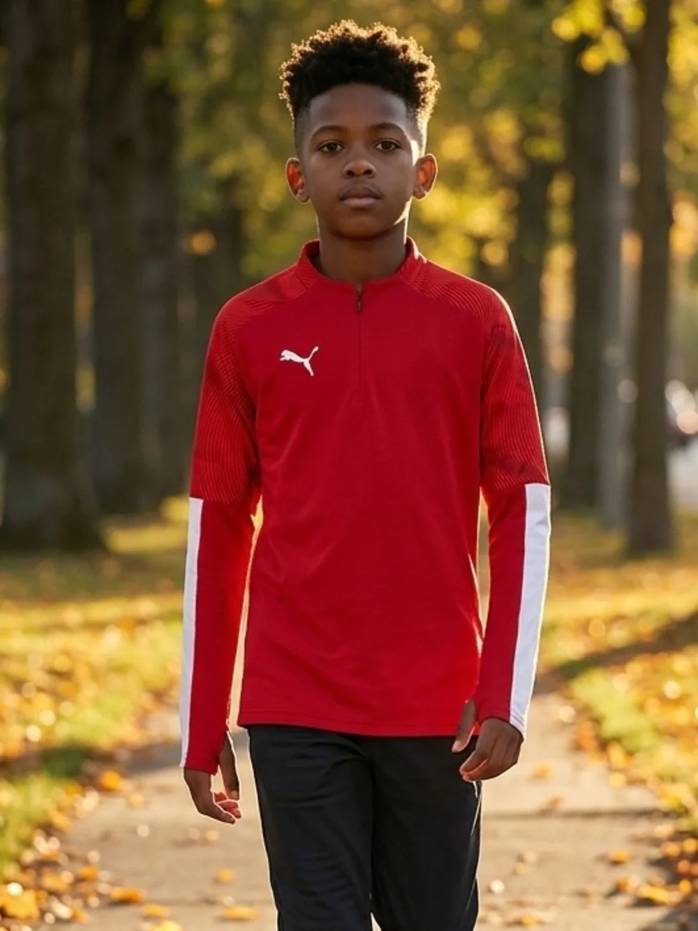 NWT PUMA Youth Red Quarter Zip Mock Neck Long Sleeve Pullover Soccer - Size L